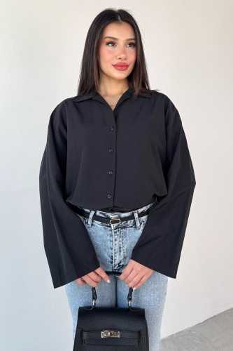GML-10260 Siyah Ceket Yaka Geniş Kollu Gömlek - 3