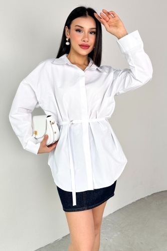 GML-10261 Beyaz Kuşak Detaylı Gömlek - 2