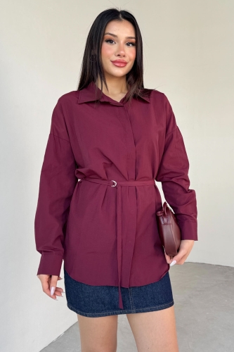 GML-10261 Bordo Kuşak Detaylı Gömlek - 2