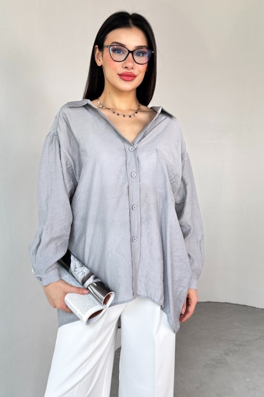 GML-4612 Gri Düşük Omuzlu Oversize Gömlek - 4