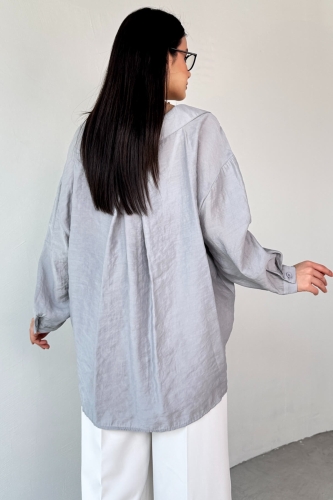 GML-4612 Gri Düşük Omuzlu Oversize Gömlek - 5