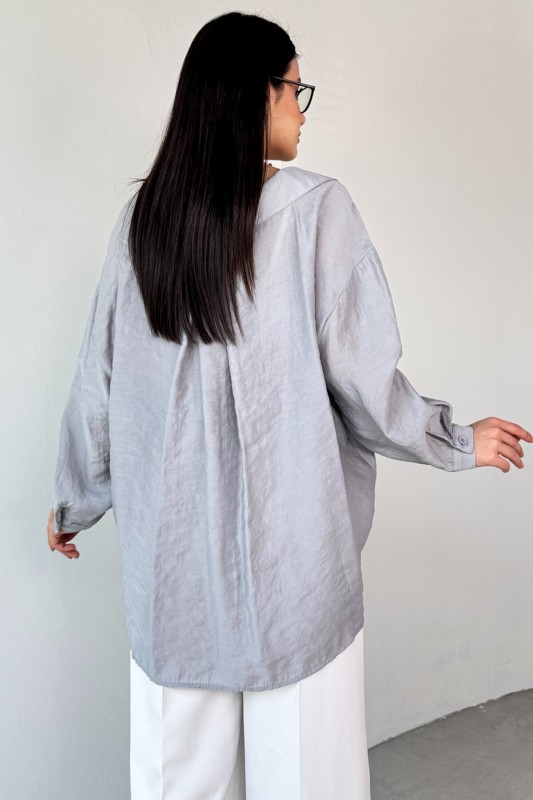 GML-4612 Gri Düşük Omuzlu Oversize Gömlek - 5