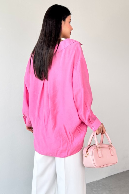 GML-4612 Pembe Düşük Omuzlu Oversize Gömlek - 3