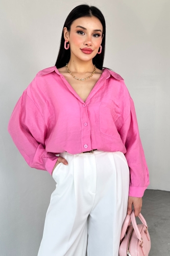GML-4612 Pembe Düşük Omuzlu Oversize Gömlek - 4