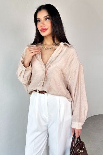 GML-4612 Taş Rengi Düşük Omuzlu Oversize Gömlek - 3