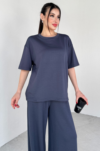 İND-1113 Lacivert Modal Kumaş Yarım Kol Basic Bluz - Cappmoda