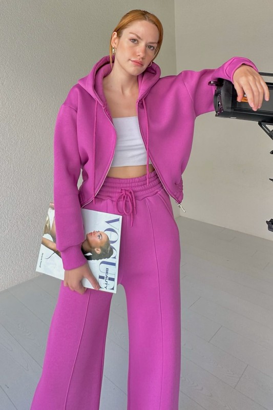 İND-20250 Mor Fermuarlı Crop Sweat - 1