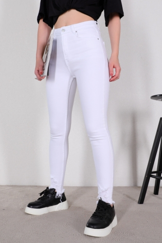 JEAN-08119 Beyaz Yırtık Paça Skinny Jean - 2