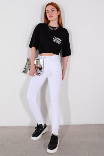 JEAN-08119 Beyaz Yırtık Paça Skinny Jean - 3