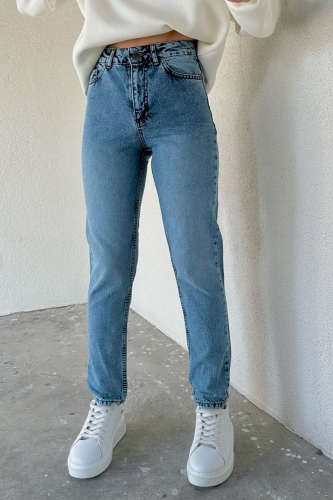 JEAN-08120 Açık Mavi Taşlamalı Süper Kalıp Momfit Jean - 3