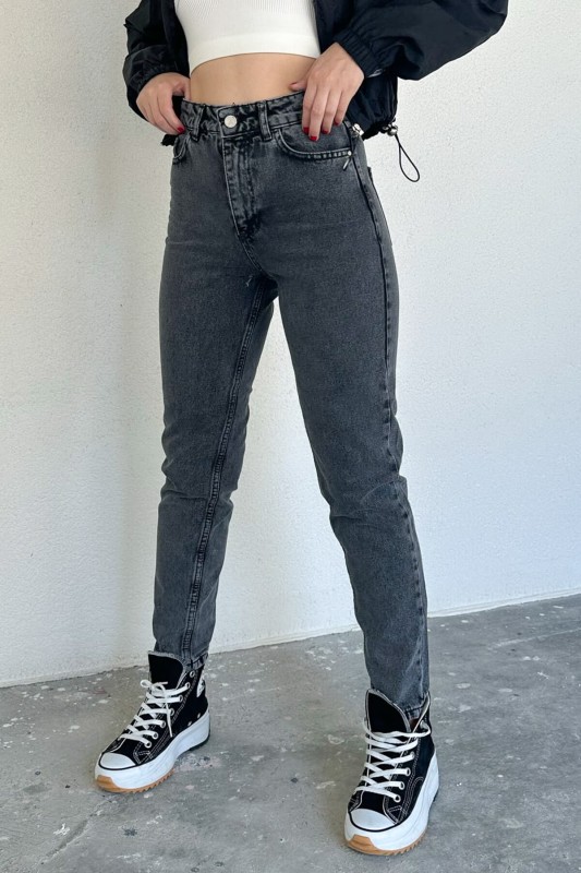 JEAN-08121 Füme Arka Nakış Detaylı Süper Kalıp Momfit Jean - 1
