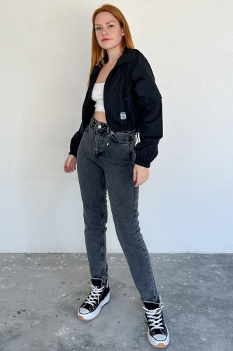 JEAN-08121 Füme Arka Nakış Detaylı Süper Kalıp Momfit Jean - 2