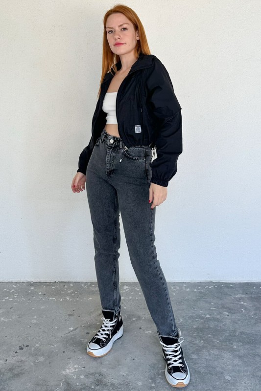 JEAN-08121 Füme Arka Nakış Detaylı Süper Kalıp Momfit Jean - 2