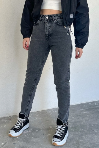 JEAN-08121 Füme Arka Nakış Detaylı Süper Kalıp Momfit Jean - 3