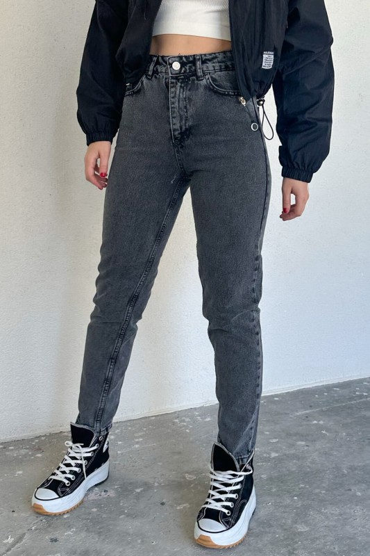 JEAN-08121 Füme Arka Nakış Detaylı Süper Kalıp Momfit Jean - 3