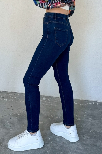 JEAN-08122 Koyu Mavi Yüksek Bel Likralı Skinny Jean - 2
