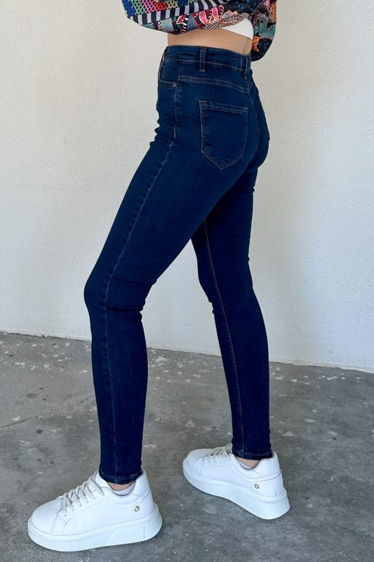 JEAN-08122 Koyu Mavi Yüksek Bel Likralı Skinny Jean - 2