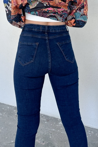 JEAN-08122 Koyu Mavi Yüksek Bel Likralı Skinny Jean - 3