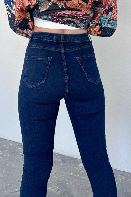 JEAN-08122 Koyu Mavi Yüksek Bel Likralı Skinny Jean - 3