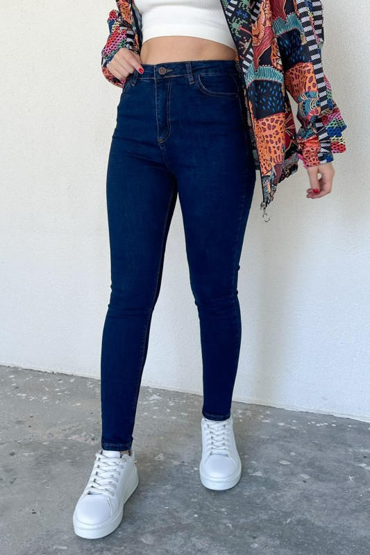 JEAN-08122 Koyu Mavi Yüksek Bel Likralı Skinny Jean - 1