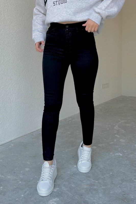 JEAN-08122 Siyah Yüksek Bel Likralı Skinny Jean - 1