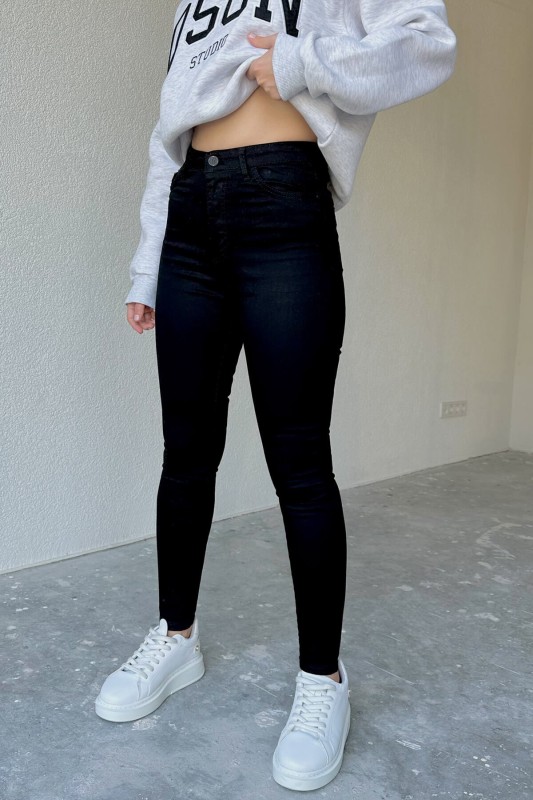 JEAN-08122 Siyah Yüksek Bel Likralı Skinny Jean - 4