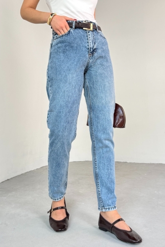 JEAN-08124 Buz Mavisi Taşlamalı Süper Kalıp Momfit Jean 
