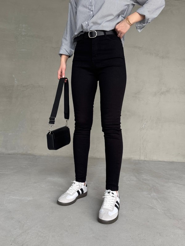 JEAN-08126 Siyah Yüksek Bel Likralı Skinny Jean - 1