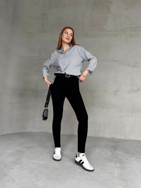 JEAN-08126 Siyah Yüksek Bel Likralı Skinny Jean - 2