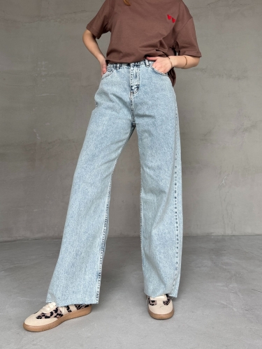 JEAN-08129 Açık Mavi Kesik Paça Kot Kumaş Yüksek Bel Palazzo Jean - Cappmoda