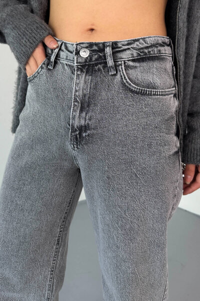JEAN-08134 Füme Geniş Paça Taşlı Jean - 3