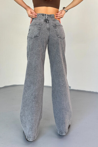 JEAN-08134 Füme Geniş Paça Taşlı Jean - 4