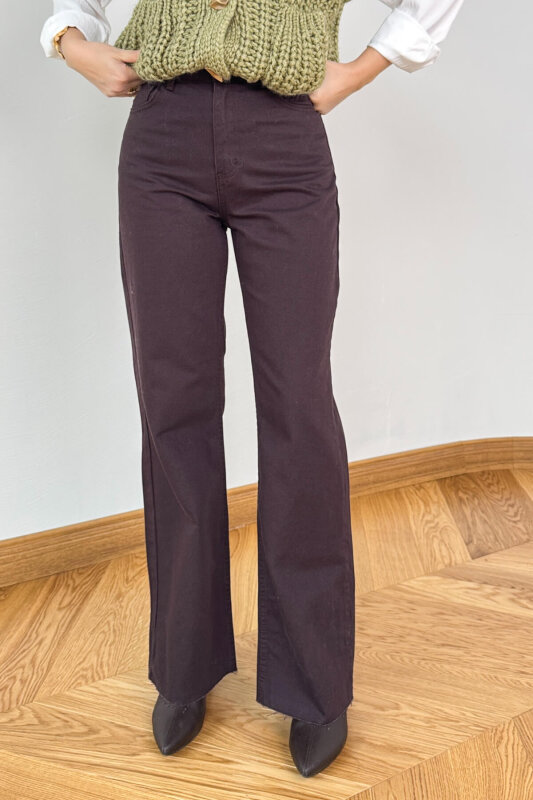 JEAN-1077 Acı Kahve Relaxed Fit Kesik Paça Jean - 1