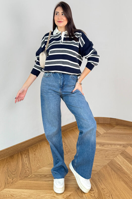 JEAN-1077 Soluk Mavi Relaxed Fit Kesik Paça Jean - 2