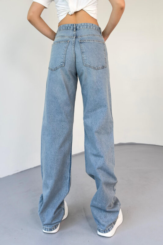 JEAN-488 Açık Mavi Yıkamalı Basic Mom Jean - 4