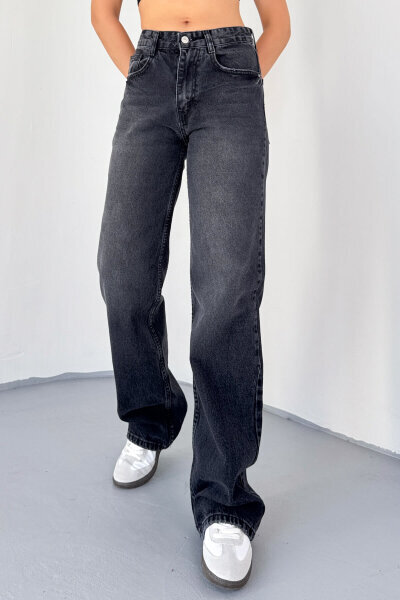 JEAN-488 Füme Yıkamalı Basic Mom Jean 