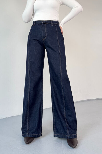 JEAN-774 Koyu Mavi Kemer Detaylı Wide Leg Jean - Cappmoda (1)