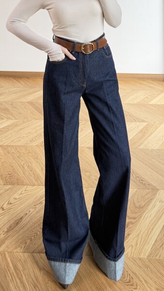 JEAN-881 Koyu Mavi Kıvrık Paça Denim Jean - Cappmoda