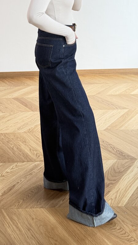 JEAN-881 Koyu Mavi Kıvrık Paça Denim Jean - 2