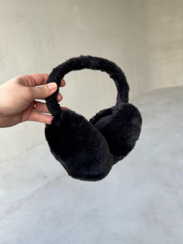 KLK-0001 Siyah Yumuşak Kürklü Kulak Isıtıcı Peluş Kulaklık - 1