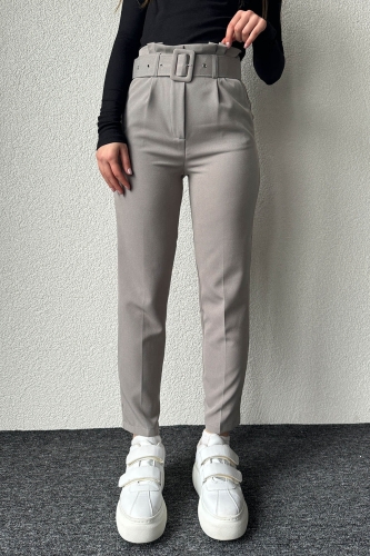 PNT-07366 Gri Kemerli Atlas Kumaş Havuç Model Pantolon 