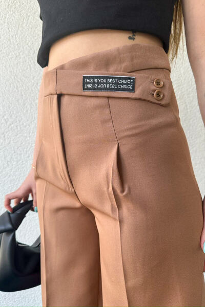 PNT-07367 Vizon Bel Etiket Detaylı Palazzo Kumaş Pantolon - 2