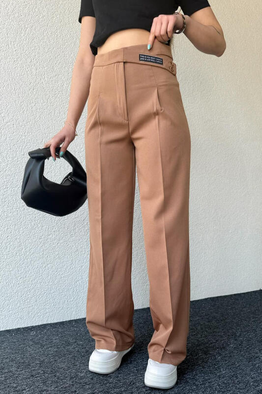 PNT-07367 Vizon Bel Etiket Detaylı Palazzo Kumaş Pantolon - 1