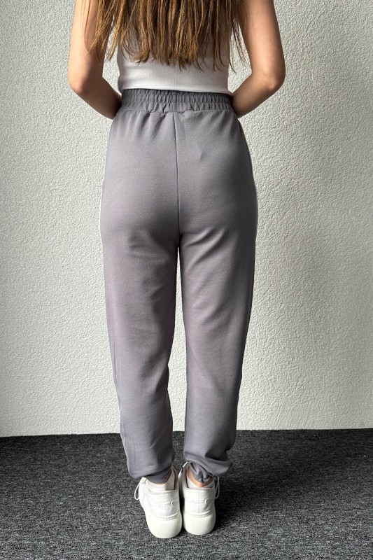 PNT-07370 Gri Bel Paça Lastik Detaylı Beyaz Çimalı Pantolon - 6
