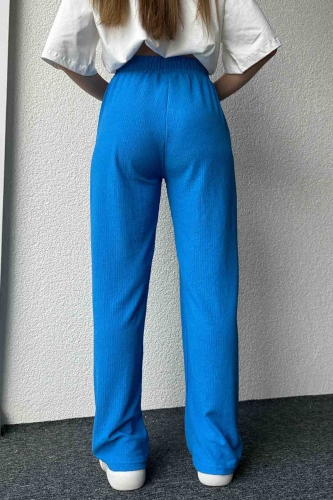 PNT-07383 Mavi İpli Lastikli Bürümcük Kumaş Salaş Pantolon - 5