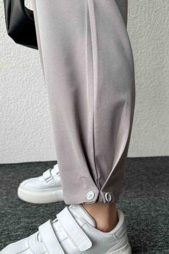 PNT-07385 Gri Bel Düğmeli Cep Detaylı Şalvar Model Kumaş Pantolon - 4