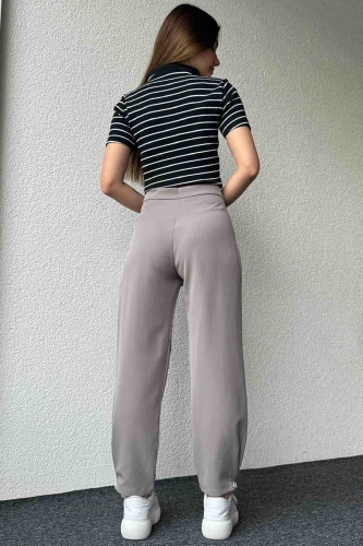 PNT-07385 Gri Bel Düğmeli Cep Detaylı Şalvar Model Kumaş Pantolon - 8