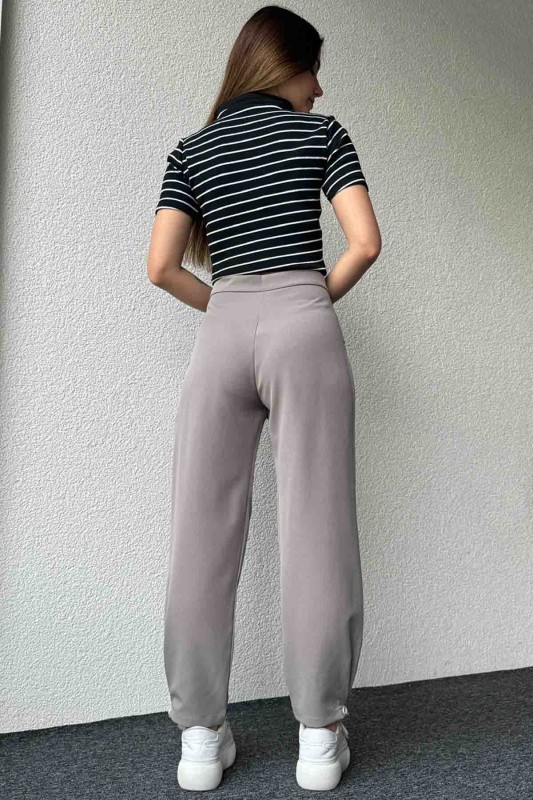 PNT-07385 Gri Bel Düğmeli Cep Detaylı Şalvar Model Kumaş Pantolon - 8