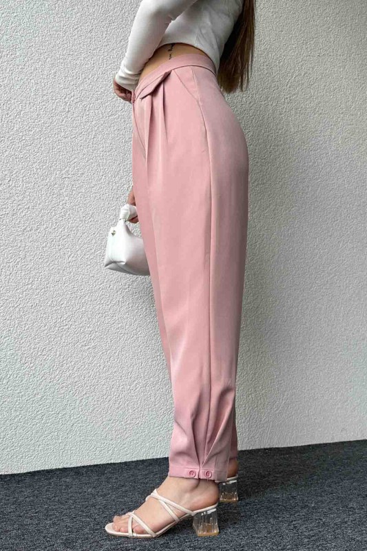 PNT-07385 Pudra Bel Düğmeli Cep Detaylı Şalvar Model Kumaş Pantolon - 5