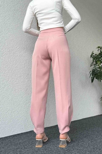 PNT-07385 Pudra Bel Düğmeli Cep Detaylı Şalvar Model Kumaş Pantolon - 9